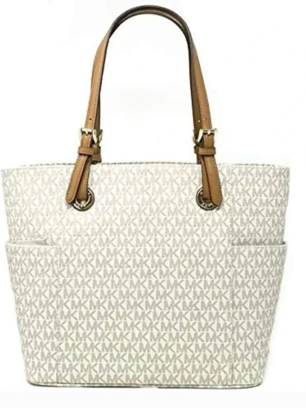 Michael Kors Cream & Tan MK Logo Tote